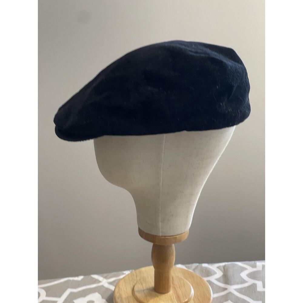 Vintage Dorfman Pacific Black Flat Newsboy Hat Cap Corduroy Lined OS - Picture 2 of 8